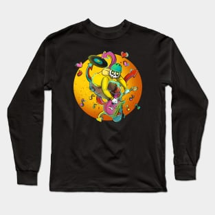 Guitar Player Skateboarding Skelton Skull Skater Long Sleeve T-Shirt